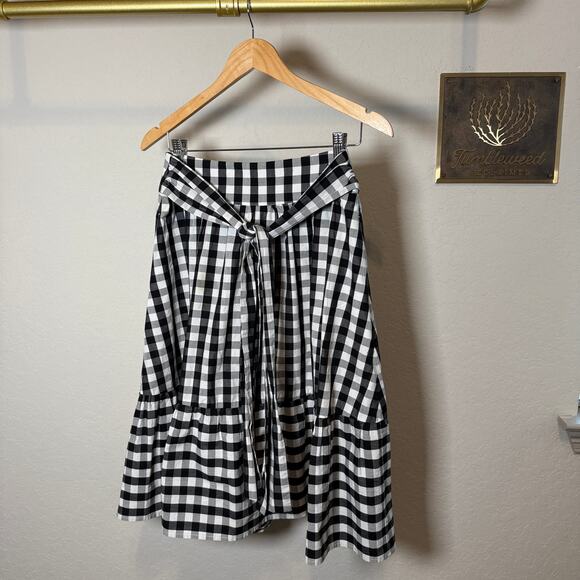 J.Crew Dresses & Skirts - Women's J.Crew Black and White Gingham‎ Tie Waist Ruffle Hem Skirt Size 4